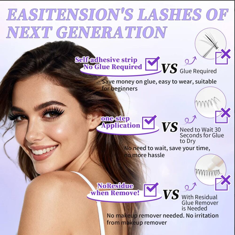 Glue-Free Black Cluster Eyelash Set 100 Pcs 10–16mm + Tweezer | Natural Look - Picture 5 of 9